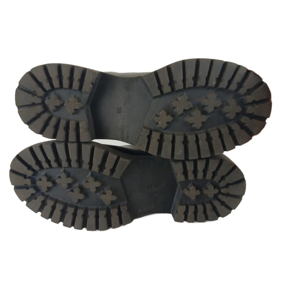 H&M 7 Black Chelsea Chunky Ankle Boots Loops Elasticized Solid Platform Bootie - Picture 14 of 15